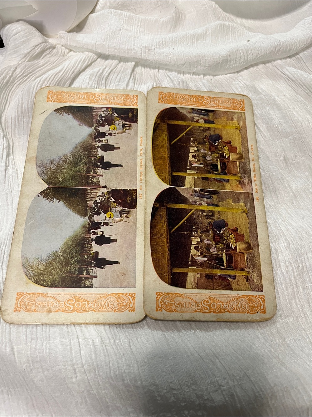 Antique-Style Stereoview Cards in Brown and Cream Tones